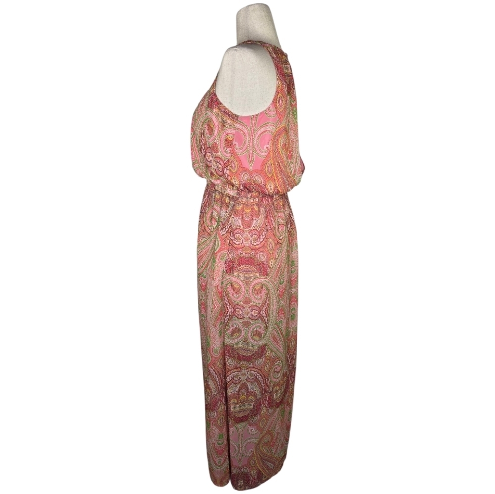New York & Company Paisley Halter Maxi Dress Pink Boho Summer Size Medium - Picture 5 of 11